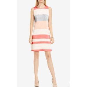 Vince Camuto Womens Striped Shift Dress Round Neck Back Zip Pink White Size 6